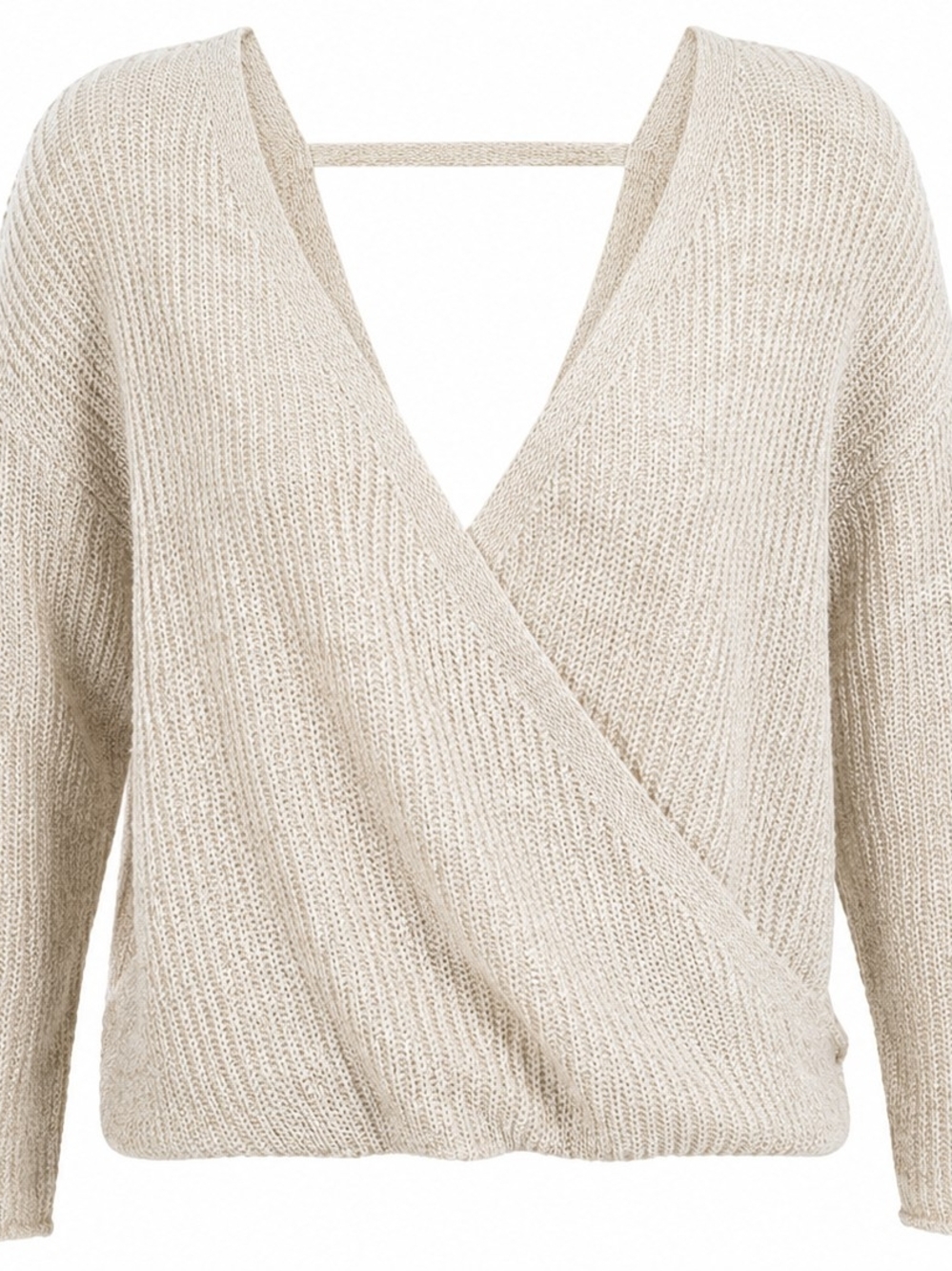 MIOU MUSE | NWT Open Back Wrap V-Neck Textured Knit Sweater Boho Beige | XL